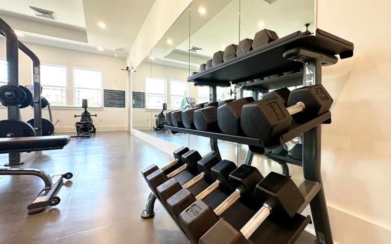 Fitness center with weight rack